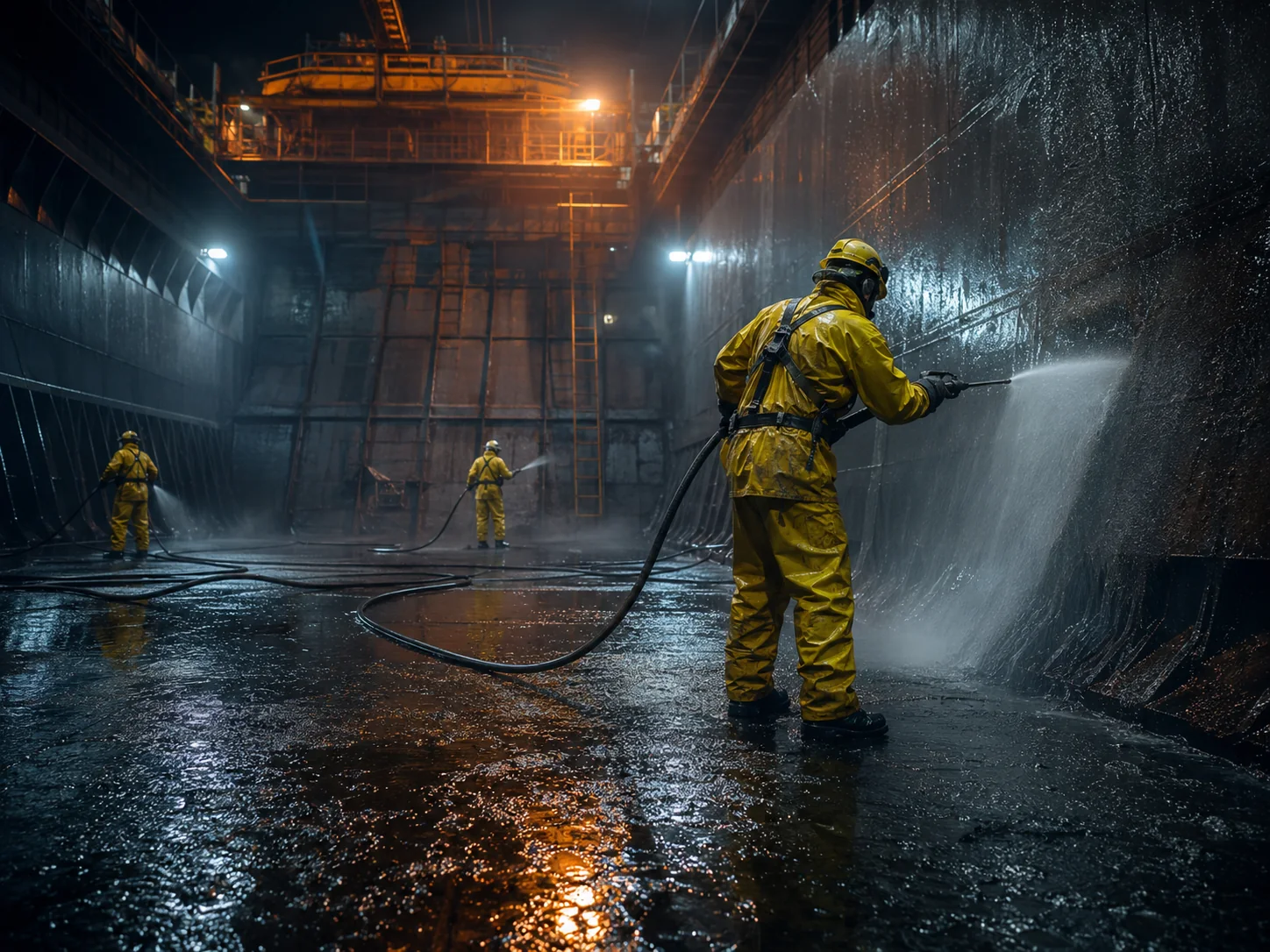 Ship hold cleaning operation